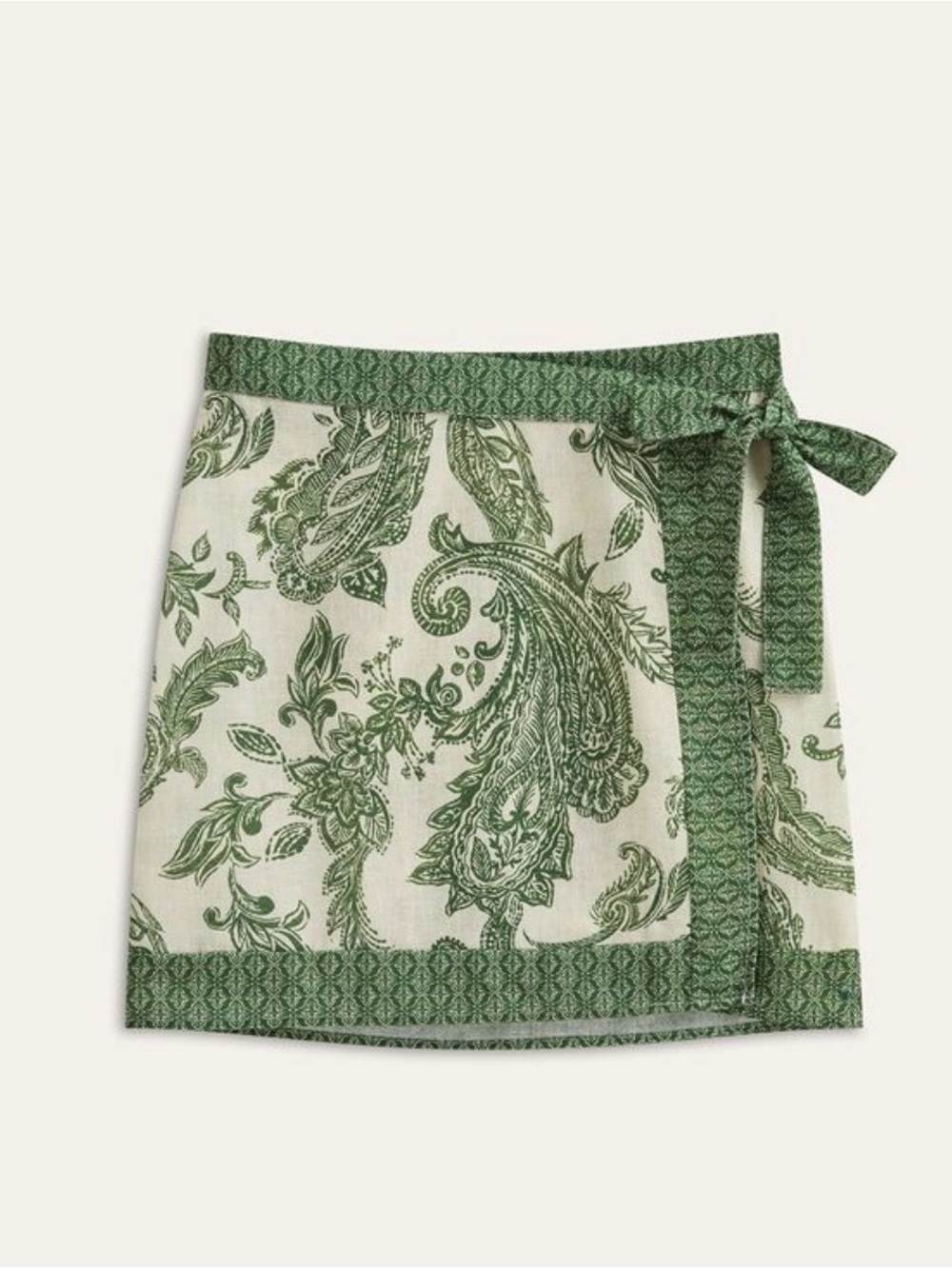 Commense Green Paisley Wrap Mini Skirt NWT